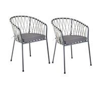 LOLAhome Set 2 Sillas de Jardín Myra de Acero y Cuerda Trenzada Color Grafito, 52x51x80 cm, Cojín Incluido, Ergonómica, Diseño Elegante y Resistentes, Patas Desmontables Uso Exterior