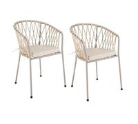 LOLAhome Set 2 Sillas de Jardín Myra de Acero y Cuerda Trenzada Color Limo, 52x51x80 cm, Cojín Incluido, Ergonómica, Diseño Elegante y Resistentes, Patas Desmontables Uso Exterior