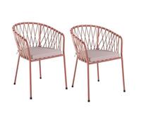 LOLAhome Set 2 Sillas de Jardín Myra de Acero y Cuerda Trenzada Color Teja, 52x51x80 cm, Cojín Incluido, Ergonómica, Diseño Elegante y Resistentes, Patas Desmontables Uso Exterior