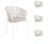 Pack de 4 sillas de jardín con cojín de acero y cuerda técnica LOLAhome White