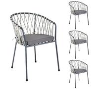 Pack de 4 sillas de jardín con cojín de acero y cuerda técnica LOLAhome Graphite
