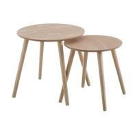 LOLAhome - Set de 2 mesitas Nido auxiliares Redondas laminadas en Tono Natural de 48 y 40 cm de diámetro para salón o despacho