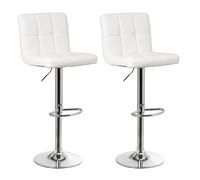 LOLAhome - Set de 2 Taburetes Altos Cocina Giratorios en 360°, Juego de Sillas de Bar Regulables en Altura de 93 a 113 cm, con Respaldo de Polipiel, Estructura Metal y Reposapiés, Blancos