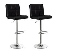 LOLAhome - Set de 2 Taburetes Altos Cocina Giratorios en 360°, Juego de Sillas de Bar Regulables en Altura de 93 a 113 cm, con Respaldo de Polipiel, Estructura Metal y Reposapiés, Negros