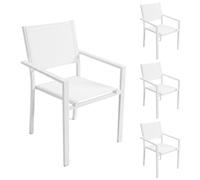 LOLAhome Set de 4 Sillas Thais de Aluminio Blanco y Textileno Blanco, Elegantes, Apilables, Ligeras y Resistentes, Tratamiento anticorrosión para Exteriores, de 56x56x86 cm
