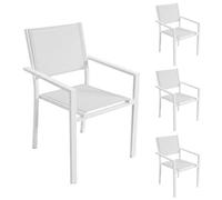 LOLAhome Set de 4 Sillas Thais de Aluminio Blanco y Textileno Gris, Elegantes, Apilables, Ligeras y Resistentes, Tratamiento anticorrosión para Exteriores, de 56x56x86 cm