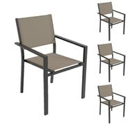 LOLAhome Set de 4 Sillas Thais de Aluminio Grafito y Textileno Topo, Elegantes, Apilables, Ligeras y Resistentes, Tratamiento anticorrosión para Exteriores, de 56x56x86 cm