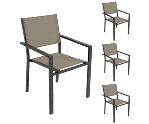 LOLAhome Set de 4 Sillas Thais de Aluminio Grafito y Textileno Topo, Elegantes, Apilables, Ligeras y Resistentes, Tratamiento anticorrosión para Exteriores, de 56x56x86 cm