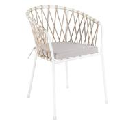 LOLAhome Silla de Jardín Myra de Acero y Cuerda Trenzada Color Blanco, 52x51x80 cm, Cojín Incluido, Ergonómica, Diseño Elegante y Resistentes, Patas Desmontables Uso Exterior