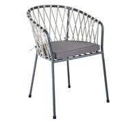 LOLAhome Silla de Jardín Myra de Acero y Cuerda Trenzada Color Grafito, 52x51x80 cm, Cojín Incluido, Ergonómica, Diseño Elegante y Resistentes, Patas Desmontables Uso Exterior