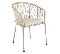 LOLAhome Silla de Jardín Myra de Acero y Cuerda Trenzada Color Limo, 52x51x80 cm, Cojín Incluido, Ergonómica, Diseño Elegante y Resistentes, Patas Desmontables Uso Exterior