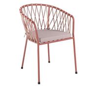 LOLAhome Silla de Jardín Myra de Acero y Cuerda Trenzada Color Teja, 52x51x80 cm, Cojín Incluido, Ergonómica, Diseño Elegante y Resistentes, Patas Desmontables Uso Exterior
