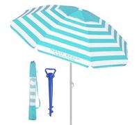 LOLAhome Sombrilla playa 180 cm y soporte arena, protección UV+50, sombrilla antiviento, varillas flexibles fibra vidrio, techo ventilación, mástil inclinable y regulable altura, bolsa transporte