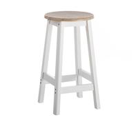 LOLAhome - Taburete de cocina de madera blanco y natural sin respaldo 54 cm. Para mesas altas o barras de 80-85 cm. Asiento redondo de estilo nórdico que ocupa poco espacio. Hasta 100 kg