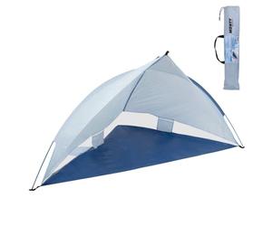 LOLAhome Tienda Paravientos Playa de 220x110x112 cm, Cortavientos con | rejillas ventilación y 4 bolsillos, carpa playa tejido Oxford azul, protección solar UPF+50 y waterproof, incluye 3 piquetas