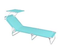 LOLAhome Tumbona Playa con Parasol, reclinable de 3 Posiciones Convertible en Cama Verde Aguamarina de Aluminio y textileno de 190x58x25 cm