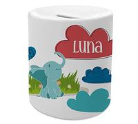 LolaPix Hucha para Niñas. Hucha Infantil. Hucha pesonalizada con Nombre. Regalos Infantiles. Cerámica. Tapón Inferior. Huchas Originales para Niños. Elefante Infantil