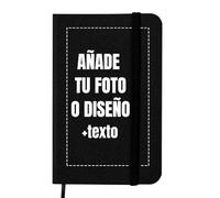 LolaPix Libreta personalizada con Texto/Foto o Diseño RPET 300D. Libreta Personalizada Profe. Bloc de Notas A6 Personalizado 100 Hojas con Materiales Reciclados. Tapa Dura 9,3x14,3cm RPET NEGRO