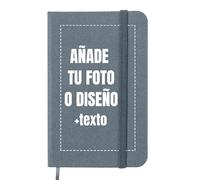 LolaPix Libreta personalizada con Texto/Foto o Diseño RPET 300D. Libreta Personalizada Profe. Bloc de Notas A6 Personalizado 100 Hojas con Materiales Reciclados. Tapa Dura 9,3x14,3cm RPET GRIS
