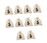 LOLIPPYY Bolsa Cordón de Lona Beige Diseño de Letras Bonitas para Fiesta y Obsequio, 10 Piezas, Material de Algodón y Lino, Fácil de Almacenar y Transportar