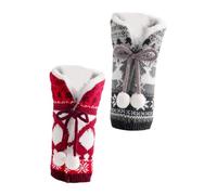 LOLIPPYY Fundas para Botellas de Vino Navideñas de Punto Pompones Pack de 2 Unidades en Rojo y Gris Cubiertas Decorativas para Fiestas y Decoración de Mesa