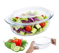 LOLYSIC Cacerola de vidrio con tapa, apta para horno, para lasaña, apta para microondas, transparente, ovalada, 3,5 L