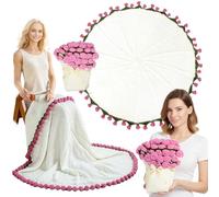 lomonmen Manta de Ramo de Flores,110cm Manta de Tejida a Mano con 68 Flores para Regalo de Cumpleaños,día de la Madre,día de San Valentín (Rosa 110cm)