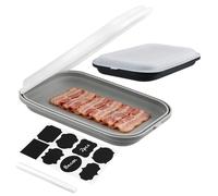 lompyeu Set de 2 Porta Embutidos Fresh,Silicona Porta Alimentos Fiambre,Apilable, Tapa Extraíble,Porta Embutidos para Congelador, Lavavajillas y Microondas 23.5x15x3.45cm (Gris negro)