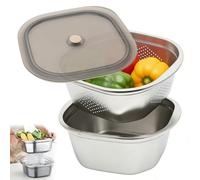 LOMUG Colador de pasta de acero inoxidable, colador de cocina con cuencos de acero inoxidable, cuenco para lavar arroz, juego de tazón para espagueti, verduras, ensalada de frutas (con tapa, diámetro