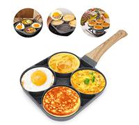 LOMUG Sartén Tortita, Sartén Huevos Poche, Sartén Tortitas de 4 Agujeros,Sartén Antiadherente de Aluminio para Desayuno Huevos Fritos Hamburguesas Panqueques,para Estufas de Gas y Cocinas de Inducción