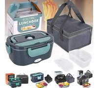 Lonchera eléctrica, calentador de comida portátil de 1.5/1.8/2/2.5 L para coche y oficina, multivoltaje de 12V/24V/220V con contenedor de acero inoxidable 60W/1.5L