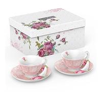 London Boutique Juego de 2 tazas de té y platillos de la tarde, diseño vintage de flores de porcelana, 200 m, color rosa