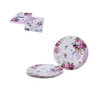 London Boutique Juego de 4 platos de porcelana fina de porcelana con borde ancho Shabby Chic (pájaro rosa mariposa)