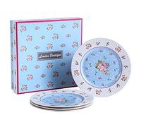 London Boutique Juego de 4 platos de porcelana fina para tartas con borde ancho Shabby Chic (azul rosa)