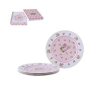 London Boutique Juego de 4 platos de porcelana fina para tartas con borde ancho Shabby Chic (rosa rosa)
