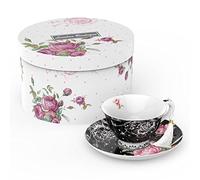 London Boutique Juego de Taza de té y platillo, 1 Juego de té de la Tarde New Bone China Vintage Flora Caja de Regalo 200 m (Negro)