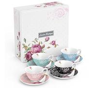 London Boutique Juego de Taza de té y platillo, 1 Juego de té de la Tarde New Bone China Vintage Flora Caja de Regalo de 200 m (1 Color Cada uno)