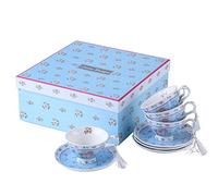 London Boutique - Juego de Taza y platillo de café (4 Unidades, Porcelana), diseño de pájaro, Mariposa, Flora y Flor, Color Azul