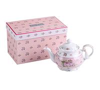 London Boutique Juego de tetera de porcelana, azucarero y jarra de leche crema, estilo Shabby Chic Vintage Floral en caja de regalo (tetera rosa rosa)