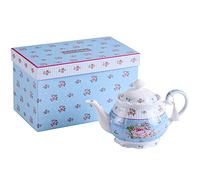 London Boutique Juego de tetera de porcelana, azucarero y jarra de leche para crema, estilo shabby chic, vintage, floral, en caja de regalo (tetera azul rosa)
