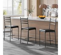 London Boutique Taburete de Bar de Hierro, Pack de 2, Café Oscuro | Sillas Altas de Barra con Asiento Acolchado y Reposapiés, Medida de 41x48x96cm, para Cocina, Isla, Comedor y Cafetería
