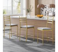 London Boutique Taburete de Bar de Hierro, Pack de 2, Dorado | Sillas Altas de Barra con Asiento Acolchado y Reposapiés, Medida de 41x48x96cm, para Cocina, Isla, Comedor y Cafetería