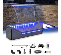 LONGRUN Aliviadero de Cascada Fuente de Piscina al Aire Libre con luz LED Multicolor, Kit de Fuentes de cascadas de Estanque Koi de aliviadero de Agua acrílica-30 cm x 20 cm x 10 cm