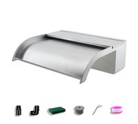 LONGRUNNEW Cuchillas de Cascada Piscina Acero Inoxidable, Caño Curvo Aliviadero con Accesorios, Fuente Exterior Ancho para Decoración de Estanque de Patio de Jardín (Longitud 30cm, Ancho 18cm)