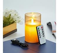 Lonkenn Vela LED Recargables, Vela Parpadeante Sin Llama, Velas con Recargable con Vidrio, Velas LED con Mando a Distancia, Regulable, Para Dormitorio Comedor Fiesta-10cm Marrón