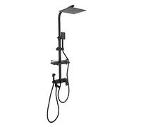 Loobiiny Ducha con sistema de ducha de lluvia, color negro | 4 tipos de agua, 73 - 116 cm de altura ajustable, cabezal de ducha de 360°, caño de 180°, cesta de almacenamiento