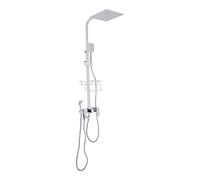 Loobiiny Ducha con sistema de ducha de lluvia, color plateado | 4 tipos de agua, 73 - 116 cm de altura ajustable, cabezal de ducha de 360°, caño de 180°, cesta de almacenamiento