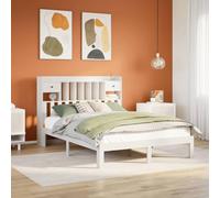 LoogCape Cama de madera maciza con estante sin colchón, color blanco, 135 x 190 cm, sofá cama de pino con somier para dormitorio