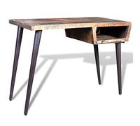 LoogCape Escritorio de madera recuperada con patas de hierro lacado, tablero de madera maciza, 110 x 50 x 80 cm, con estante y espacio de almacenamiento para oficina en casa