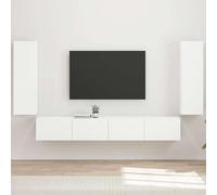 LoogCape Juego de estantería de pared para TV, color blanco, de madera con 4 puertas giratorias, 2 armarios de pared, 10 estantes, ahorra espacio, para salón, dormitorio, gaming, esquina, moderna